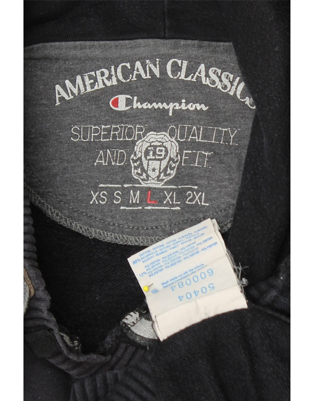 CHAMPION Suéter masculino com capuz gráfico grande algodão preto