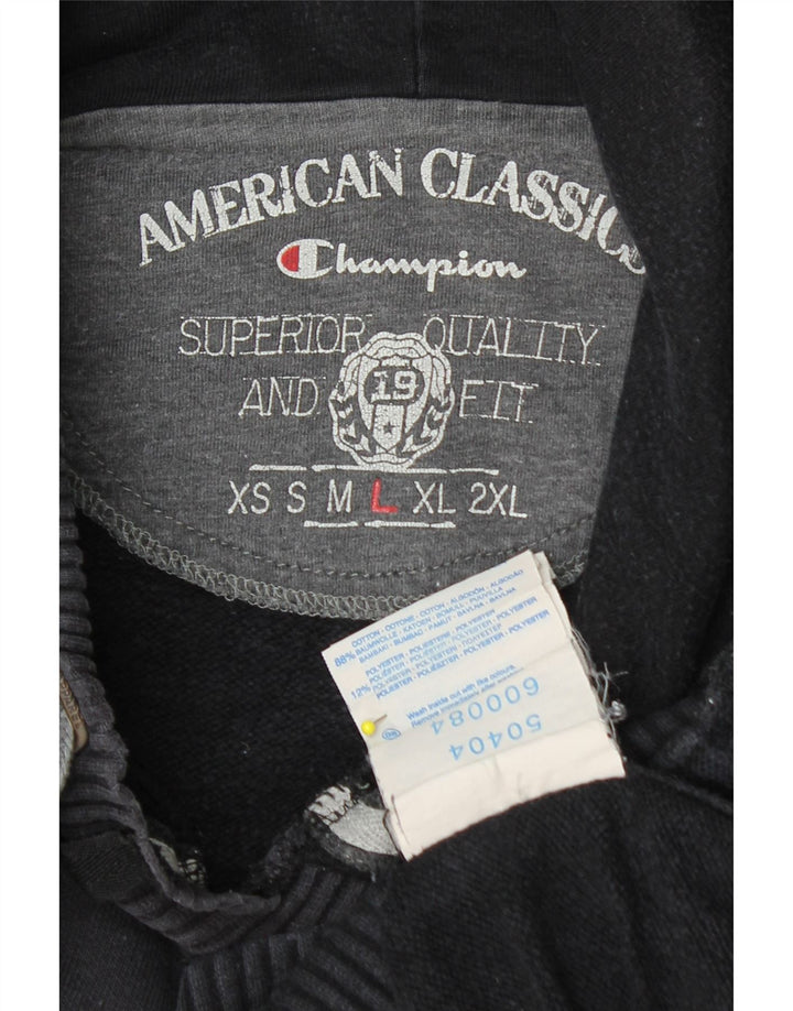 CHAMPION Suéter masculino com capuz gráfico grande algodão preto