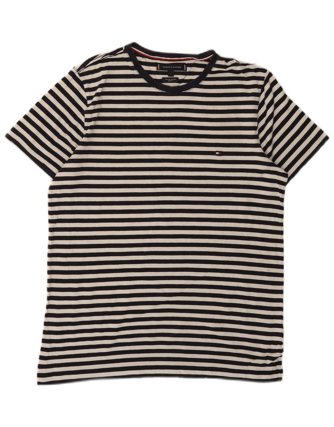 Camiseta feminina TOMMY HILFIGER Slim Fit UK 14 grande listrada preta