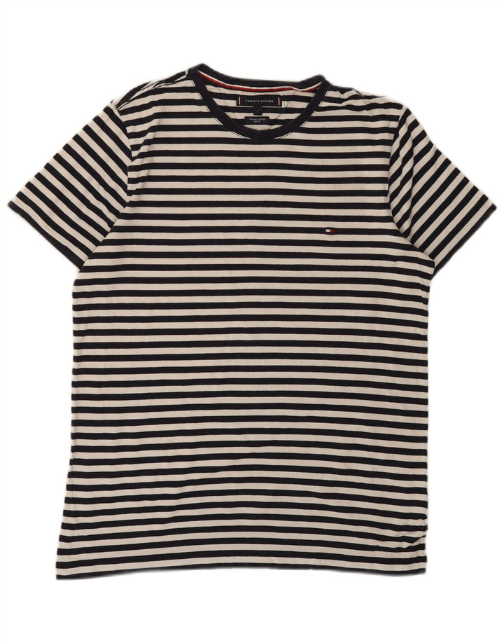 Camiseta feminina TOMMY HILFIGER Slim Fit UK 14 grande listrada preta