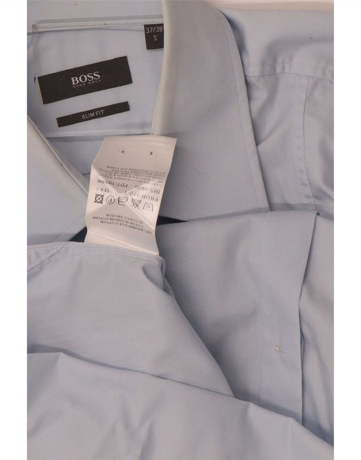 Camisa masculina Hugo Boss Slim Fit tamanho 37/38 pequeno algodão azul