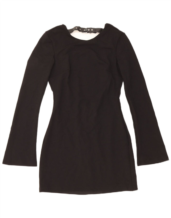 Vestido feminino Zara com bainha de manga comprida UK 12 poliéster preto médio