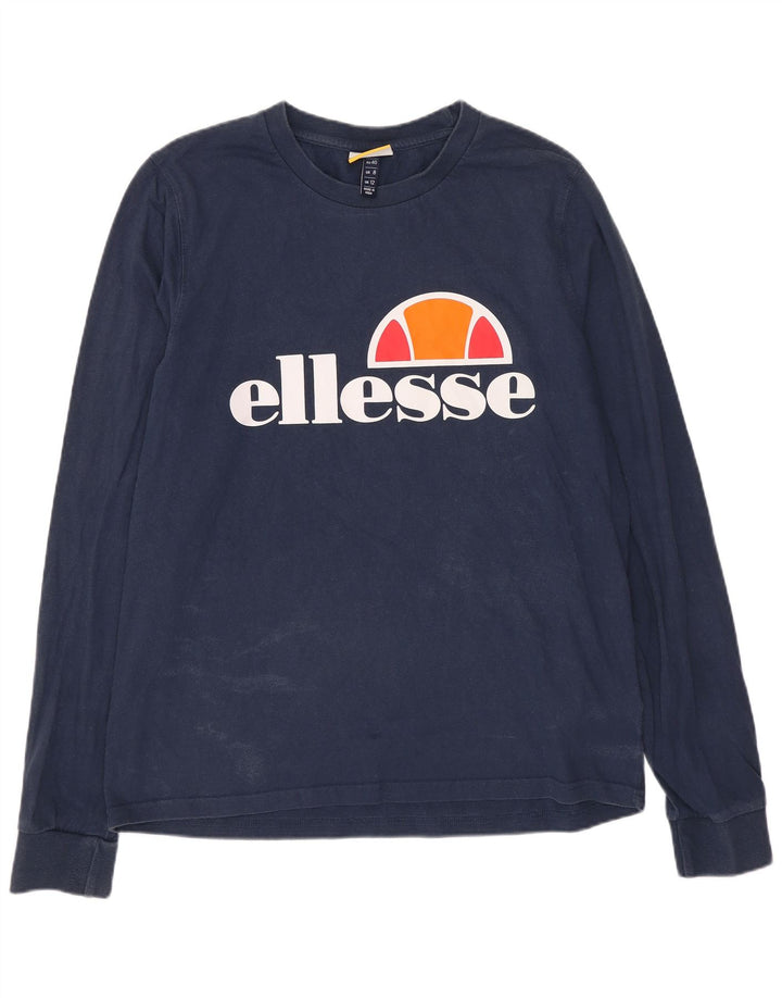 Ellesse Top gráfico feminino manga comprida Reino Unido 12 algodão azul marinho médio