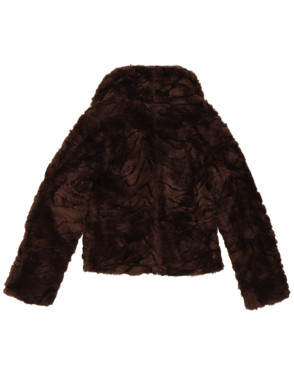 Jaqueta bomber de pele falsa feminina vintage poliéster marrom pequeno Reino Unido 10