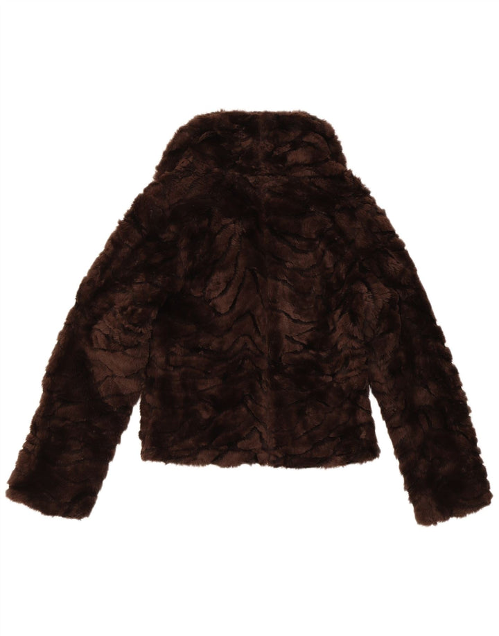 Jaqueta bomber de pele falsa feminina vintage poliéster marrom pequeno Reino Unido 10