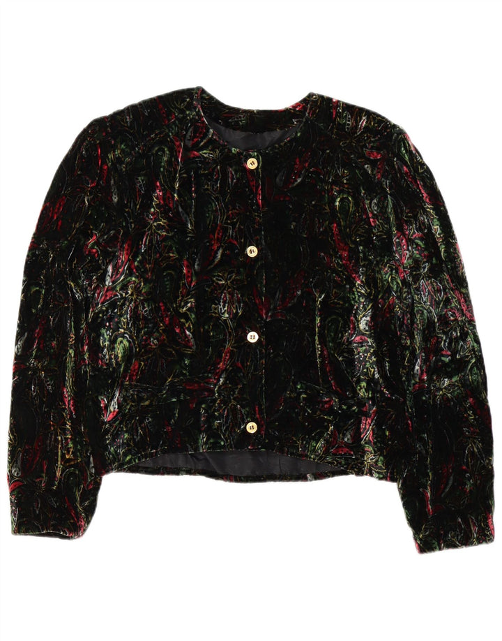 Jaqueta blazer vintage feminina colheita 4 botões Reino Unido 12 médio verde floral retrô