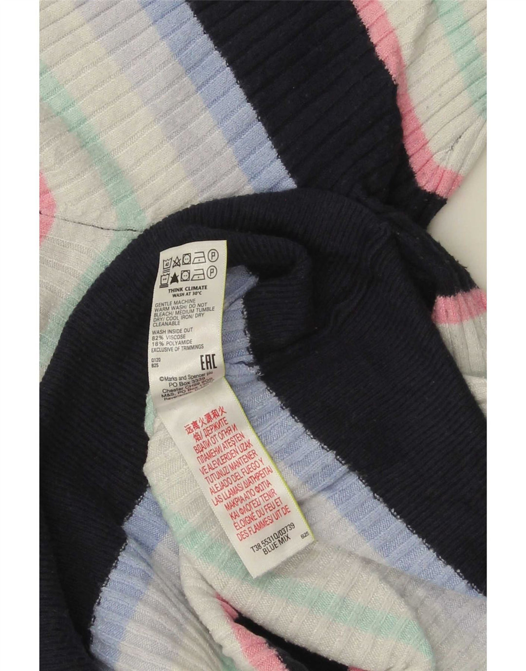 Camiseta feminina Marks & Spencer UK 16 grande listrada multicolorida
