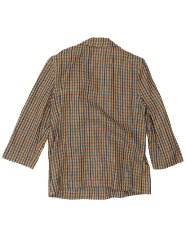 Jaqueta blazer vintage feminina com 2 botões Reino Unido 18 XL guingão multicolorido