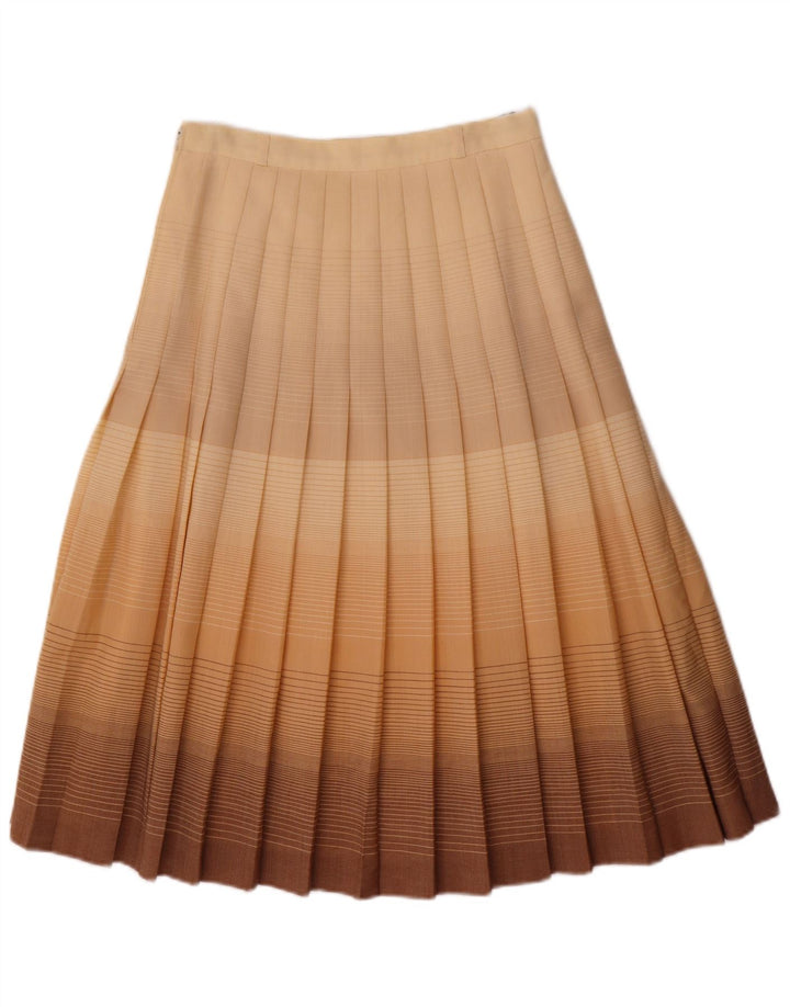 Saia plissada faca feminina vintage W26 poliéster listrado bege pequeno