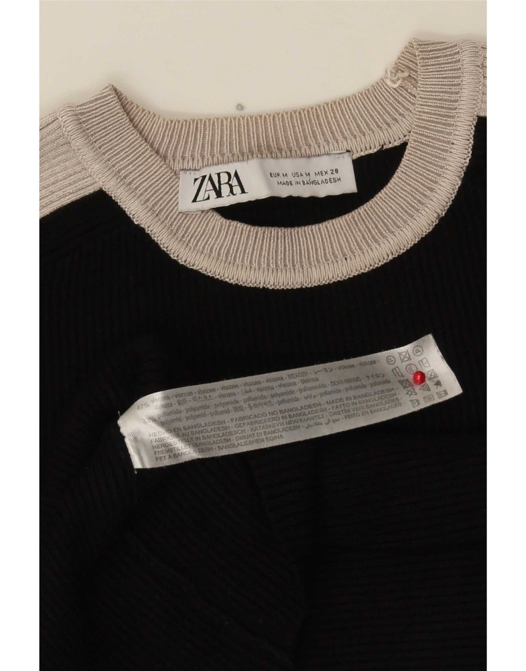 Blusa feminina Zara manga comprida crop top Reino Unido 12 bloco colorido preto médio