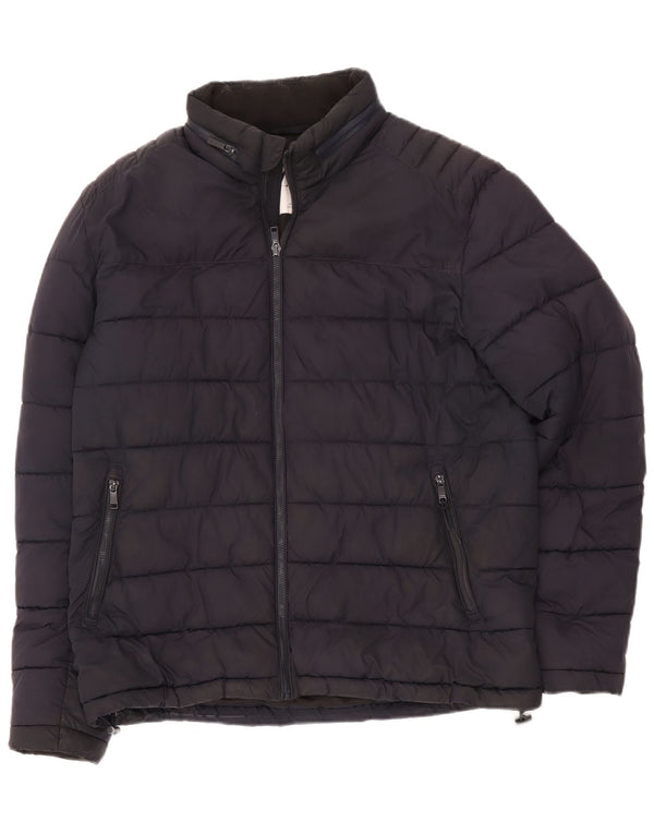Jaqueta acolchoada masculina Zara UK 40 grande poliéster azul marinho