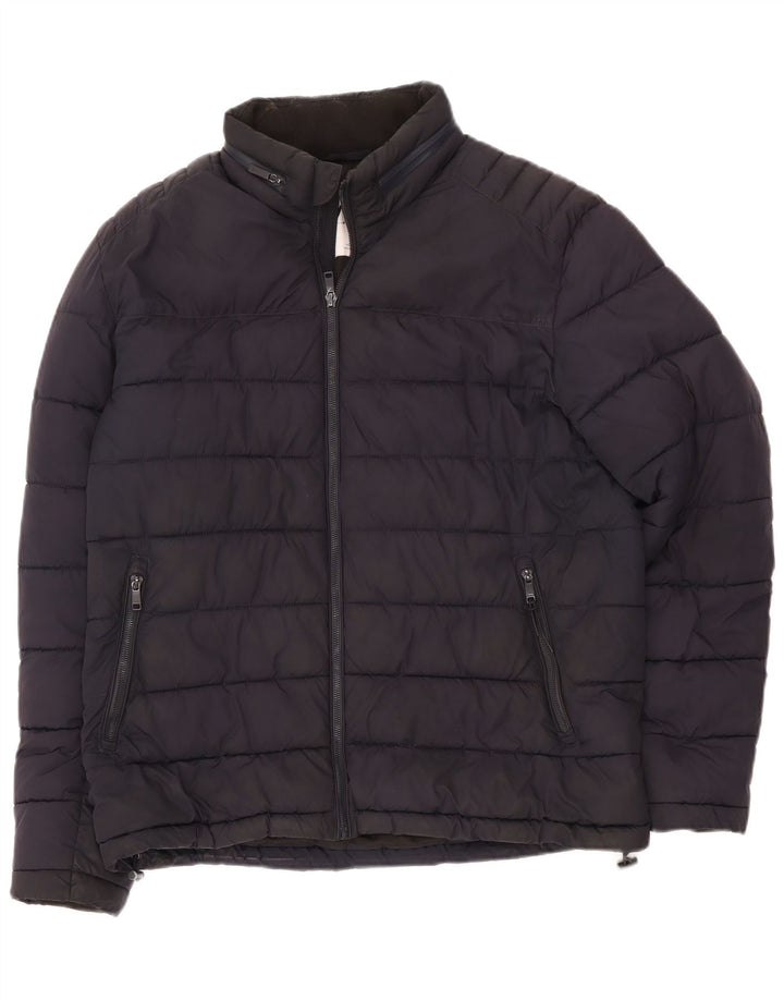 Jaqueta acolchoada masculina Zara UK 40 grande poliéster azul marinho