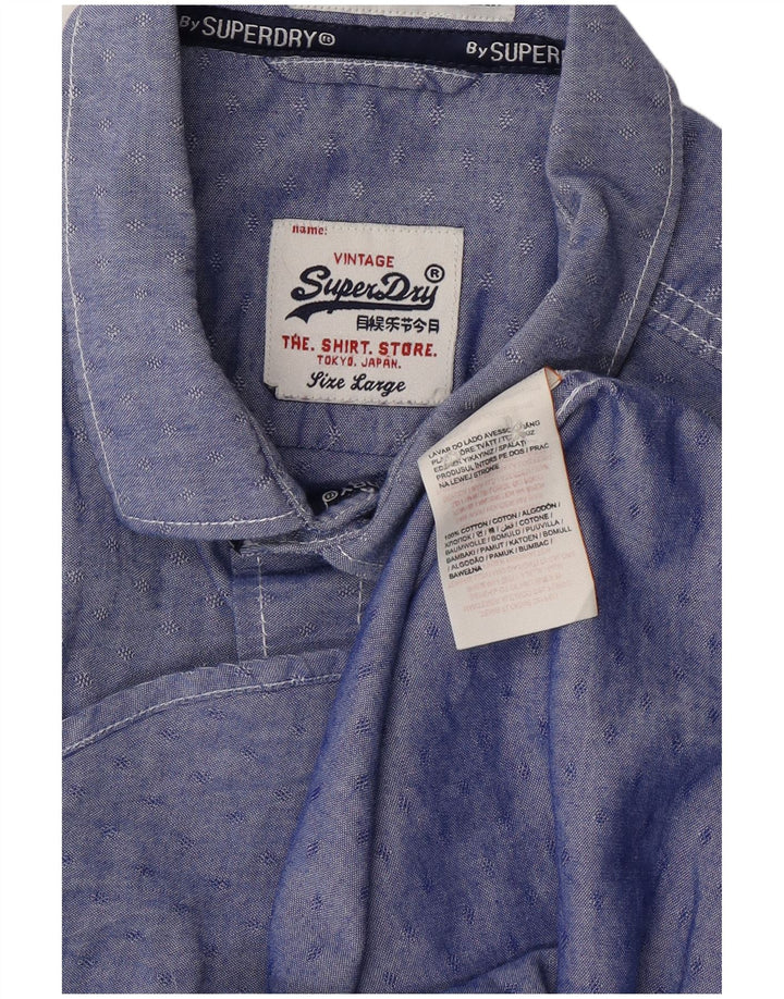 Camisa masculina SUPERDRY grande algodão manchado azul