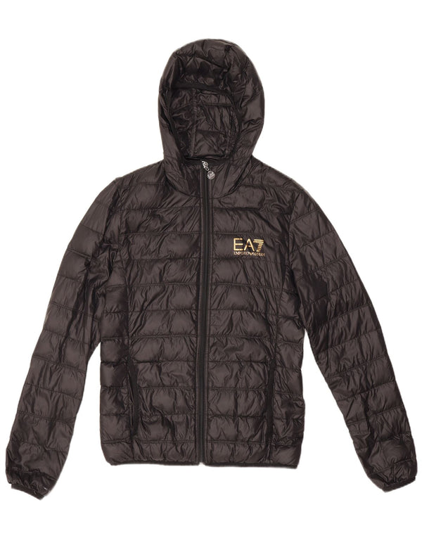 Jaqueta acolchoada com capuz feminino Emporio Armani UK 6 XS poliamida preta