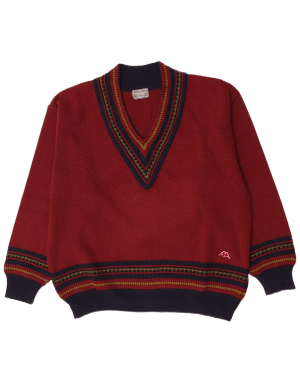Suéter masculino Kappa com decote em V XL em lã colorblock cor de vinho