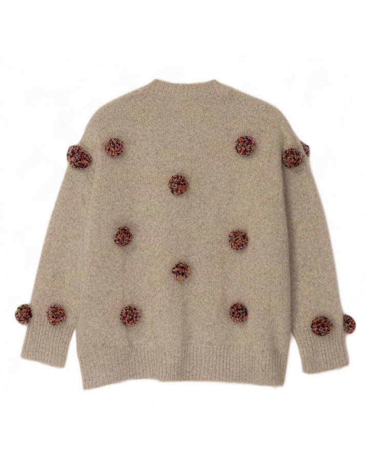 Zara Suéter feminino oversized com gola redonda Reino Unido 10 pequeno cinza manchado