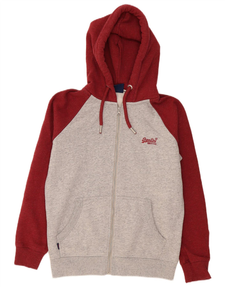 Suéter masculino Superdry com capuz e zíper cinza médio algodão colorblock