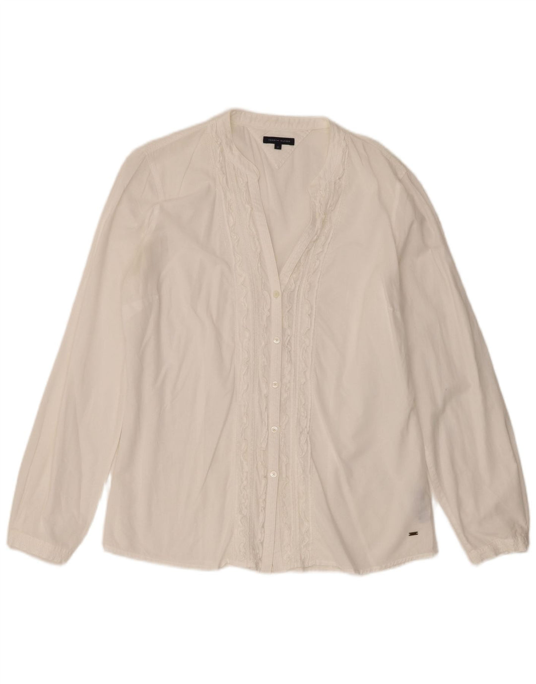 Camisa feminina Tommy Hilfiger com babados na frente US 12 grande algodão branco