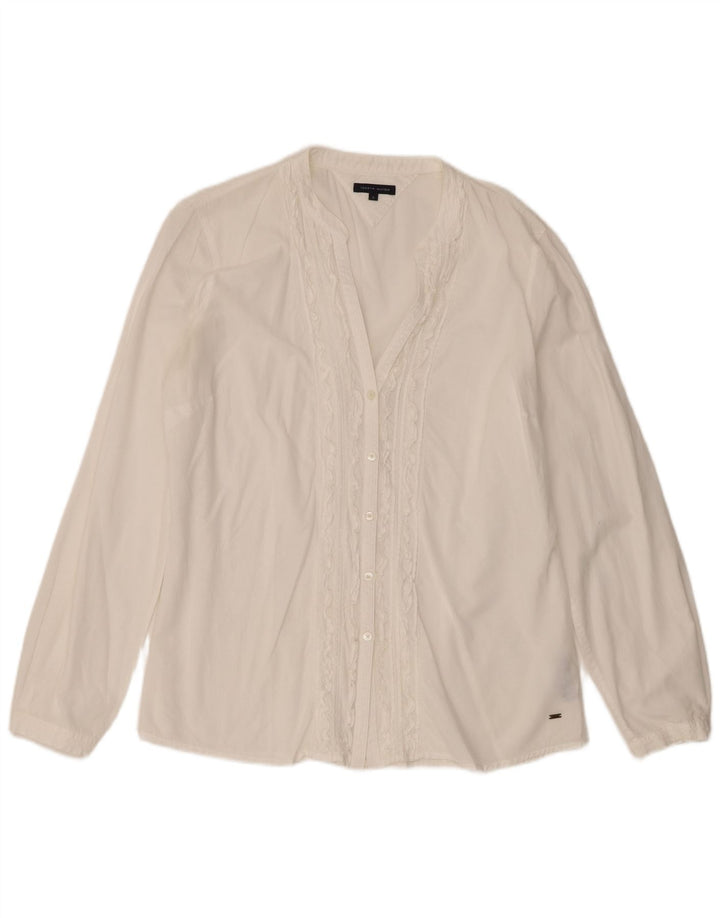 Camisa feminina Tommy Hilfiger com babados na frente US 12 grande algodão branco