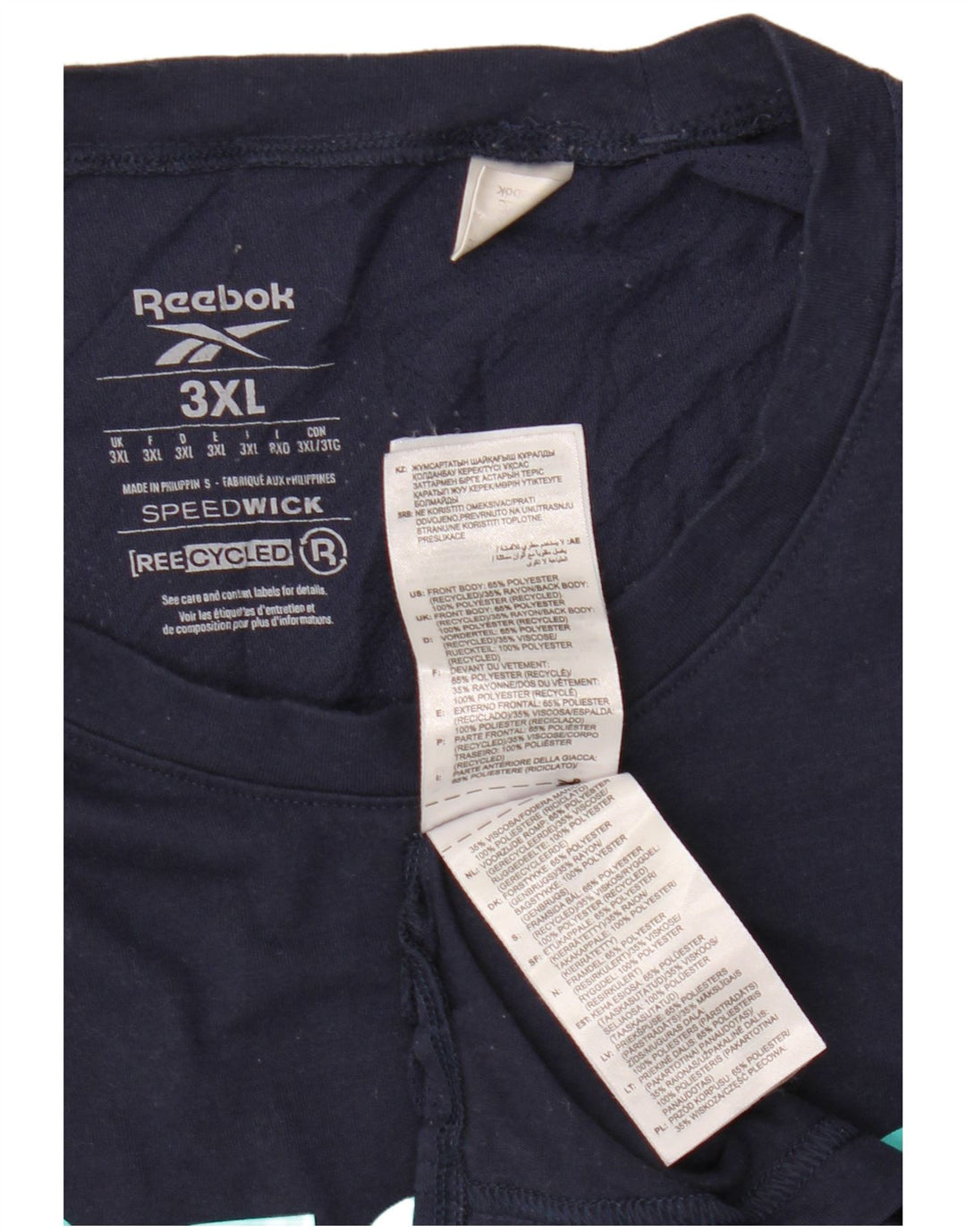 Camiseta gráfica masculina Reebok Top 3XL azul marinho poliéster