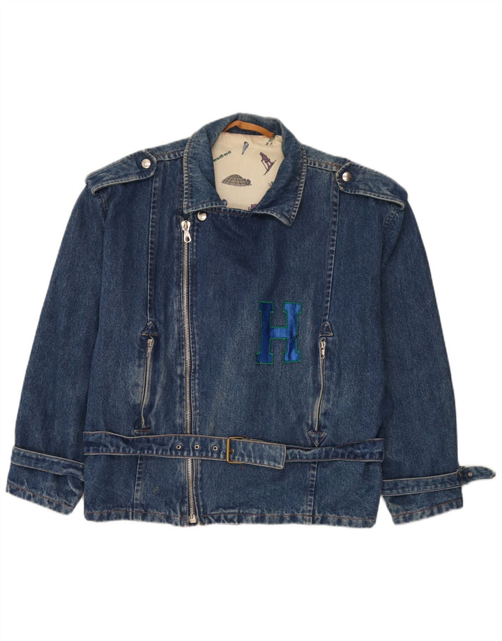 Jaqueta jeans masculina vintage para motociclista UK 40 grande azul