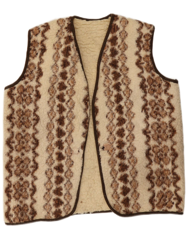 Colete feminino vintage de lã sherpa UK 18 XL bege geométrico