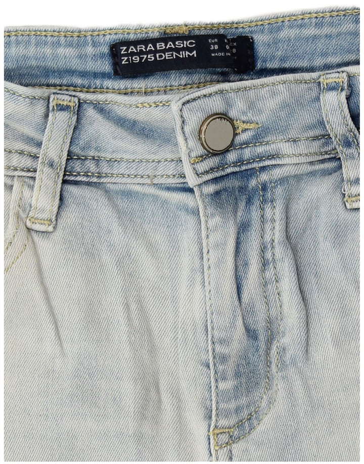 Zara Shorts jeans feminino desgastado UE 38 pequeno W28 azul