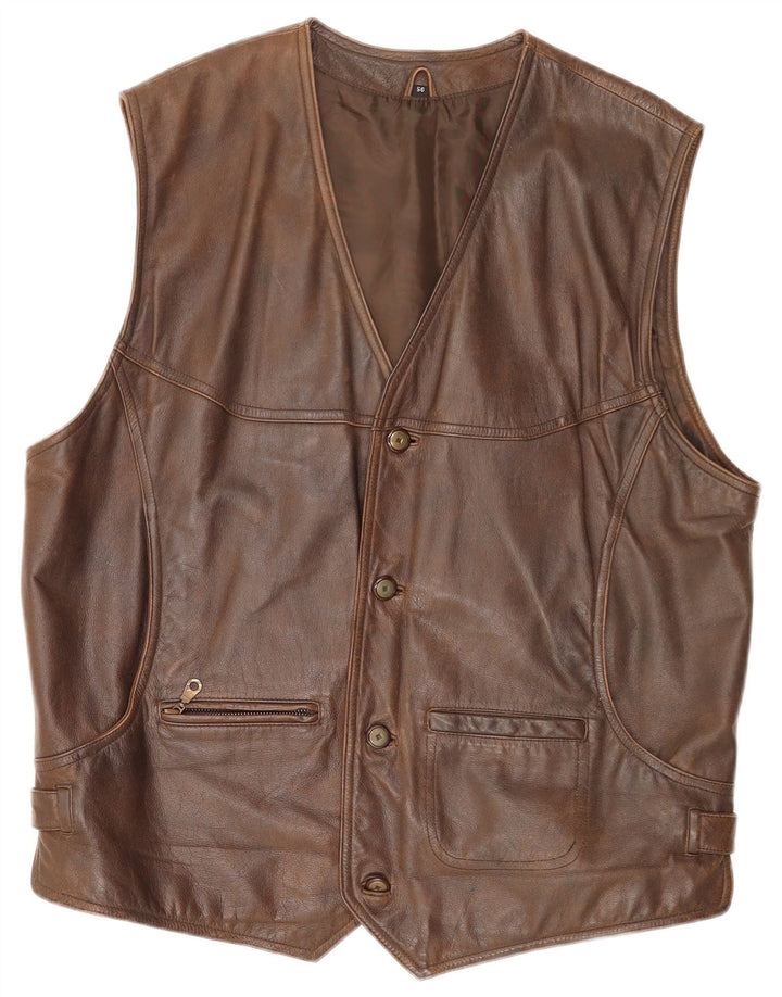 Colete de couro masculino vintage IT 56 3XL marrom