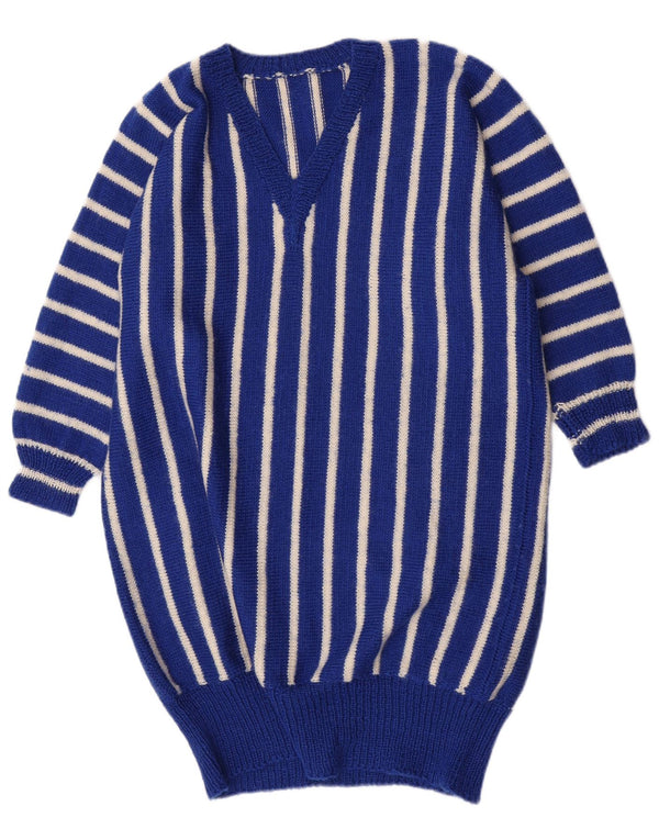 Vestido feminino vintage UK 12 listrado azul médio