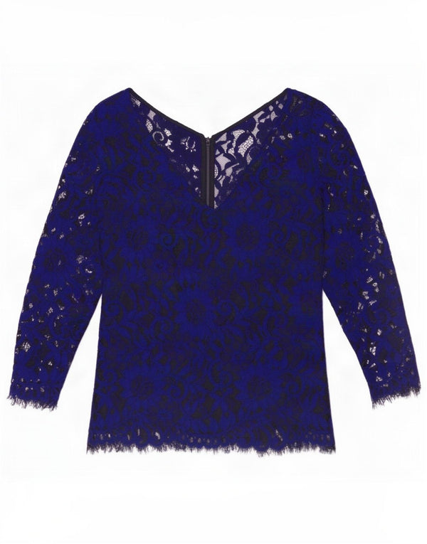 Blusa feminina de renda manga 3/4 Jasper Conran Reino Unido 10 pequena azul floral
