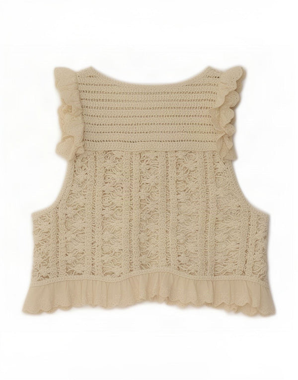 Zara Womens Crop Crochet Vest Top Reino Unido 10 Pequeno Bege