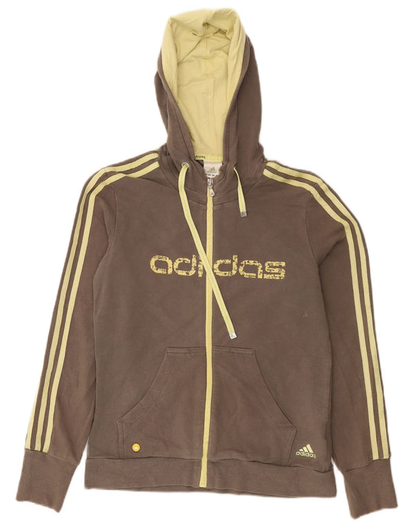 Suéter Adidas feminino com capuz e zíper gráfico UK 12 algodão cinza médio