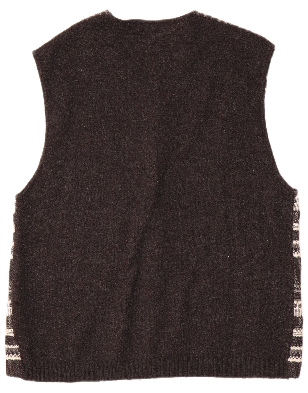 Suéter cardigã masculino vintage sem mangas grande lã listrada cinza