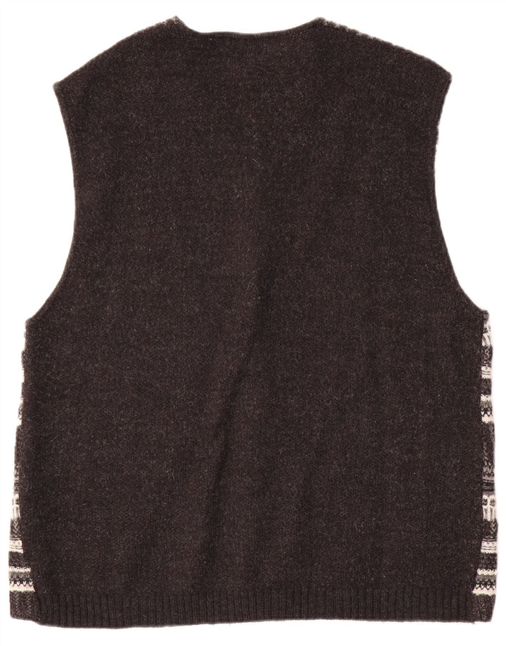 Suéter cardigã masculino vintage sem mangas grande lã listrada cinza