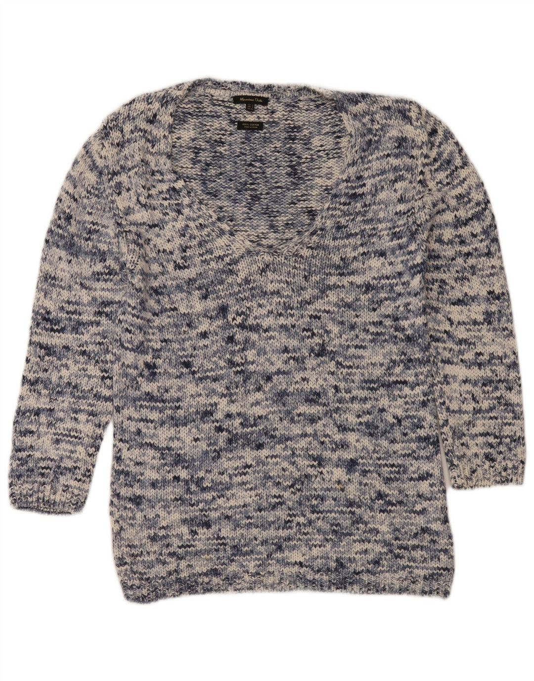 Suéter feminino Massimo Dutti com decote em V Reino Unido 14 médio azul marinho manchado