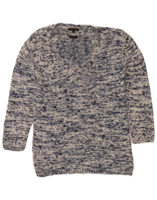 Suéter feminino Massimo Dutti com decote em V Reino Unido 14 médio azul marinho manchado