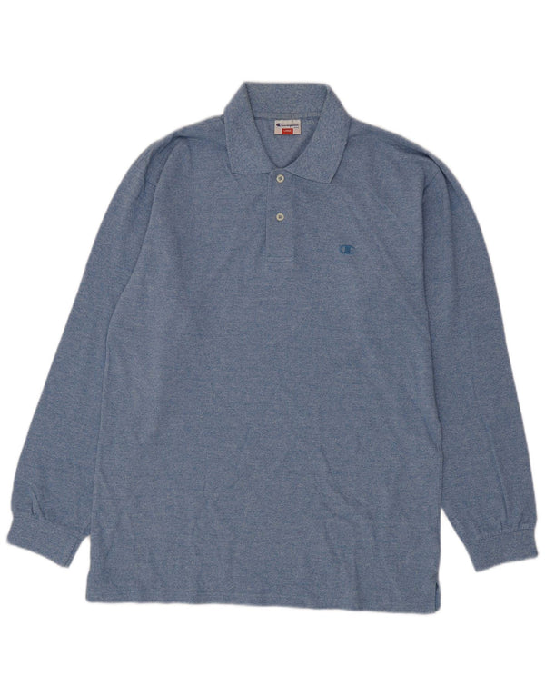 Camisa polo masculina de manga comprida Champion grande algodão manchado azul