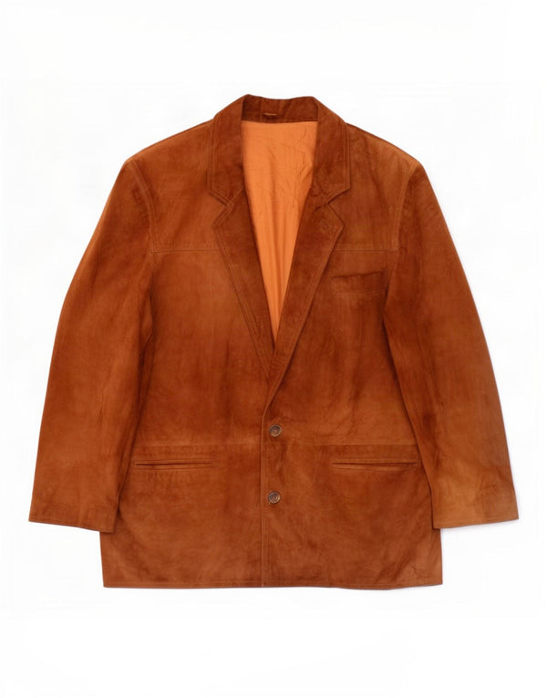 Jaqueta blazer masculina vintage de couro com 2 botões IT 52 XL marrom