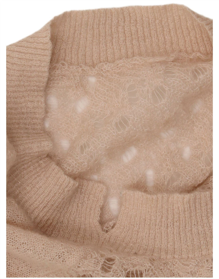 Suéter feminino VINTAGE com gola canoa grande Reino Unido 16 grande bege