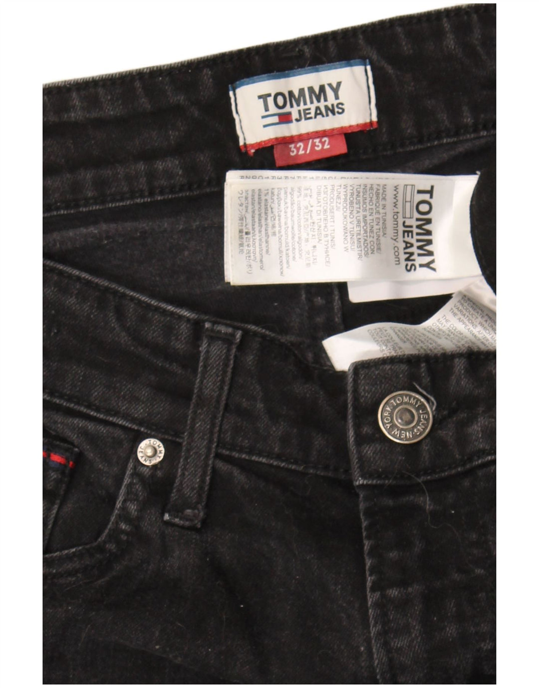 Tommy Hilfiger Masculino Slim Jeans W32 L32 Algodão Preto