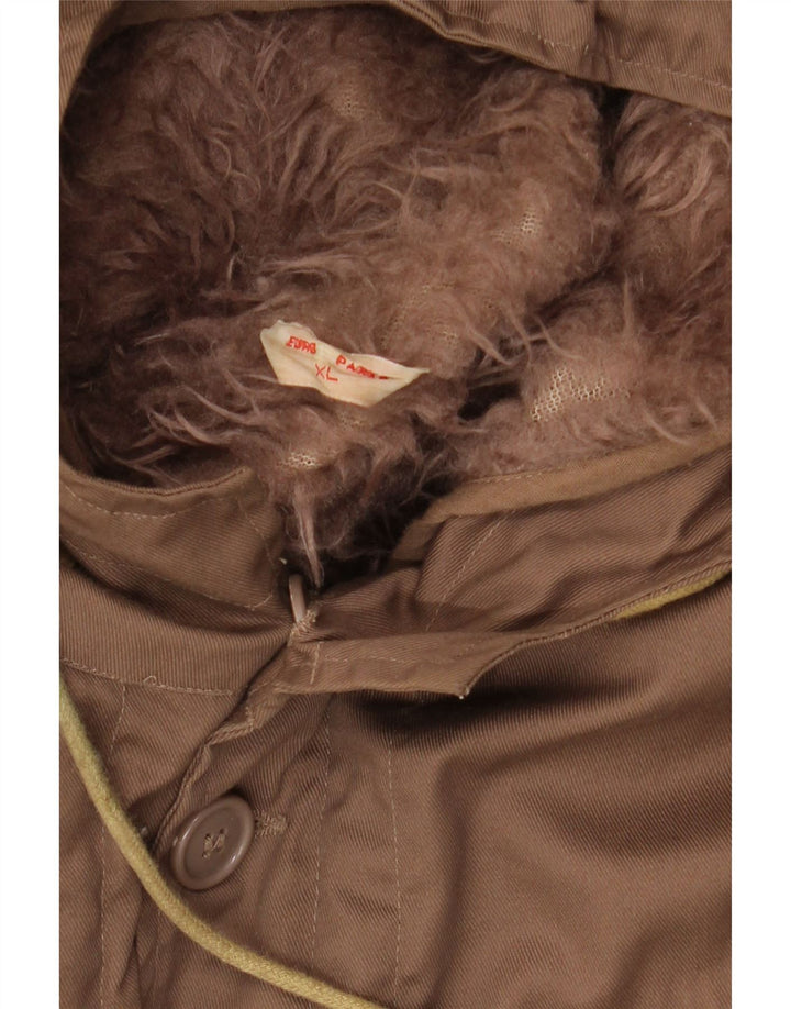 Jaqueta Parka masculina VINTAGE com capuz UK 42 XL poliéster marrom