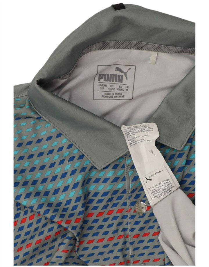 Camisa polo masculina PUMA poliéster geométrico cinza médio