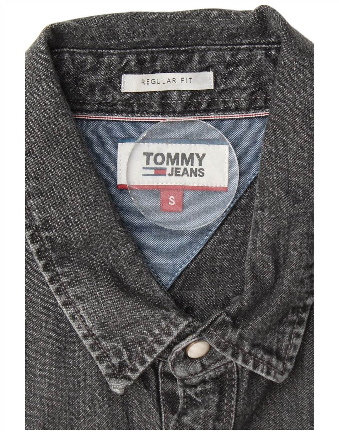 Camisa jeans masculina Tommy Hilfiger Regular Fit pequena algodão cinza