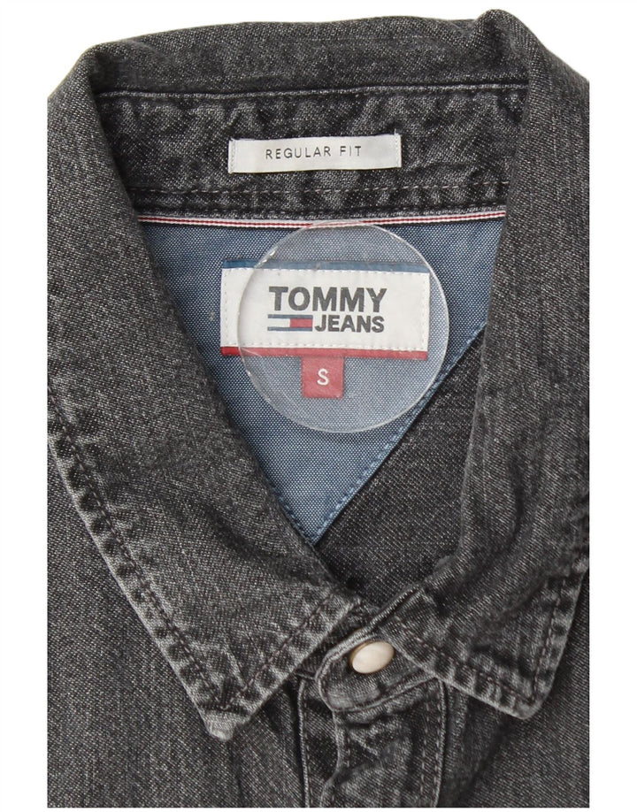 Camisa jeans masculina Tommy Hilfiger Regular Fit pequena algodão cinza