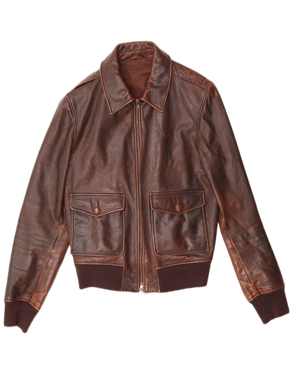 Jaqueta de couro bomber masculina vintage IT 52 grande marrom