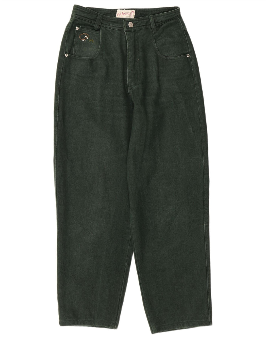 PETRESSA Jeans feminino cintura alta cônico UE 36 pequeno W26 L26 algodão verde