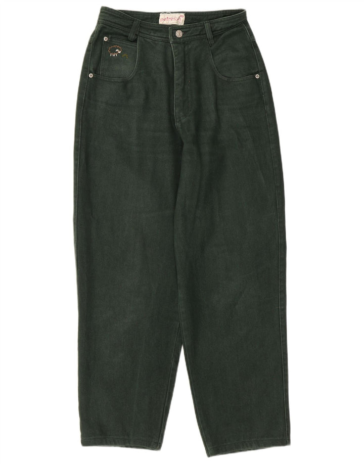 PETRESSA Jeans feminino cintura alta cônico UE 36 pequeno W26 L26 algodão verde