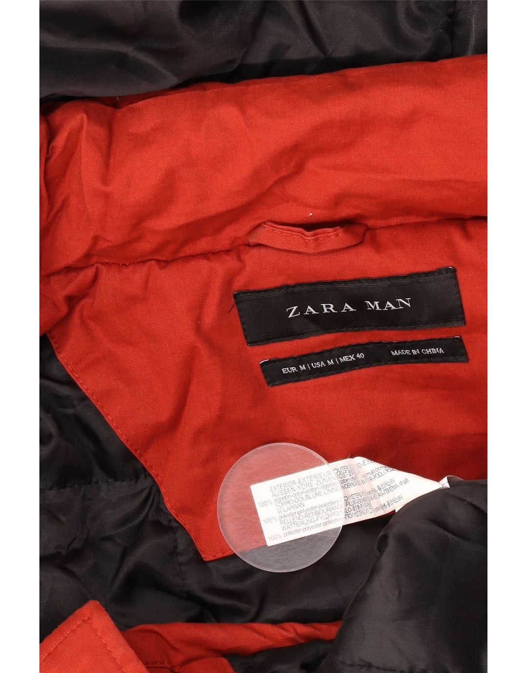 Jaqueta Parka masculina Zara com capuz UK 38 algodão vermelho médio