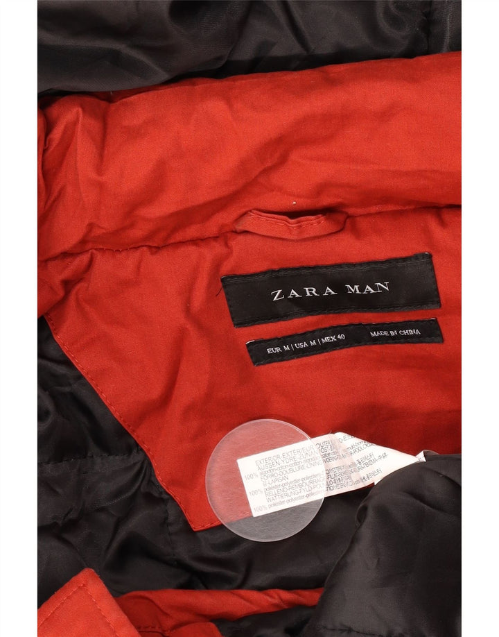 Jaqueta Parka masculina Zara com capuz UK 38 algodão vermelho médio