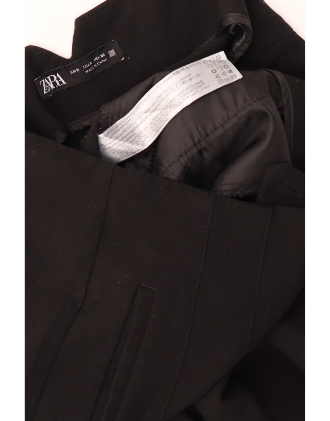 Zara Calça feminina cintura alta pequena W26 L26 poliéster preto